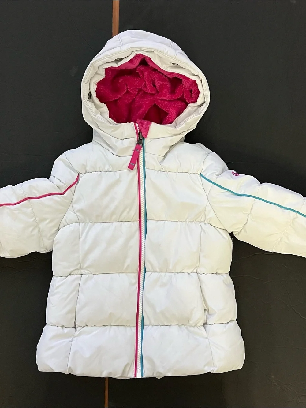 Snozu 3T kids girls White Puffer Jacket with Pink Lining